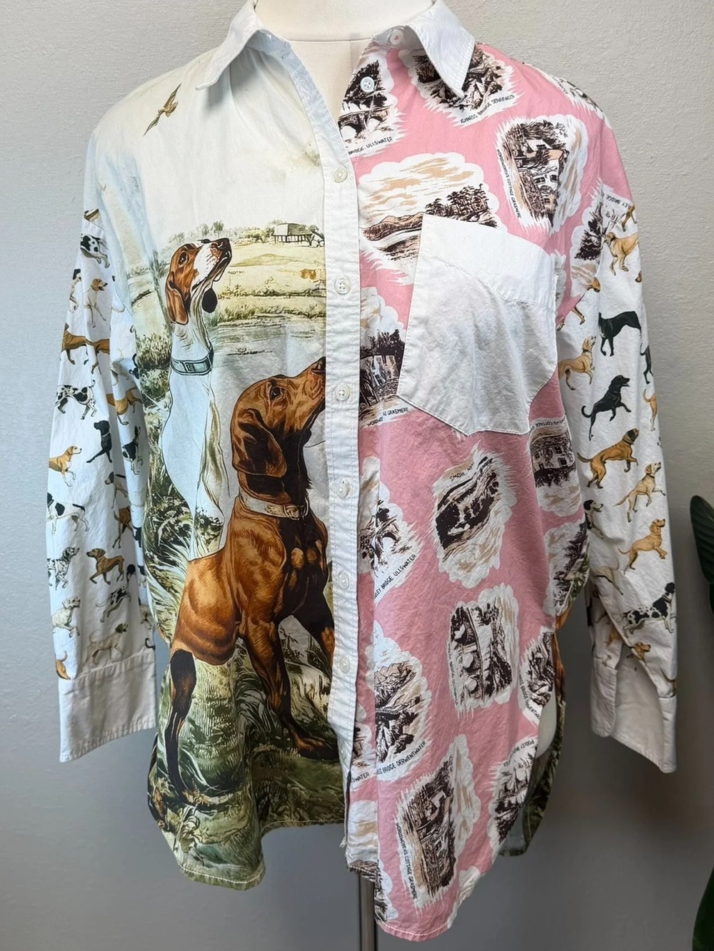 Maeve By Anthropologie Dog Print The Bennett Button Up Shirt - Size XL
